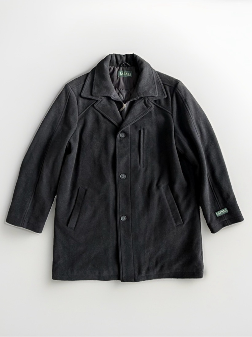 Lauren Ralph Lauren Wool Blend Overcoat Men’s 46L Zip Bib Layered Black